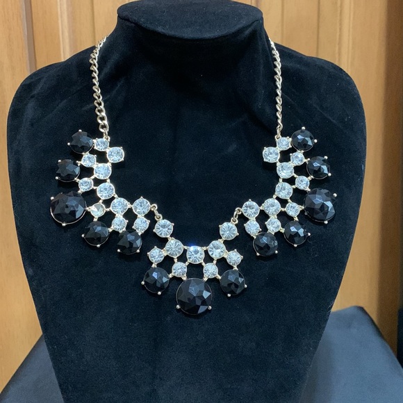 Gold tone rhinestone and black bead statement necklace - Picture 2 of 2